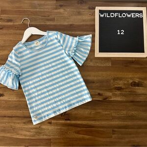 Wildflowers Best Day Ever Cloudy Tee Shirt 12 Blue White Striped Ruffle Knit
